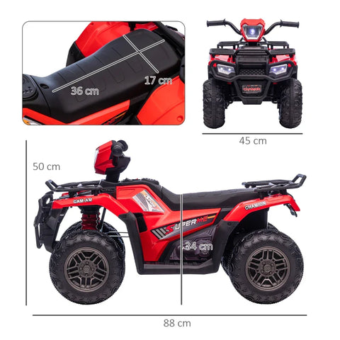 Rootz Children's Electric Quad - Max. 4 Km/h - From 3 Years - LED Headlight - Music Connection - Black + Red - 88 x 45 x 50 cm