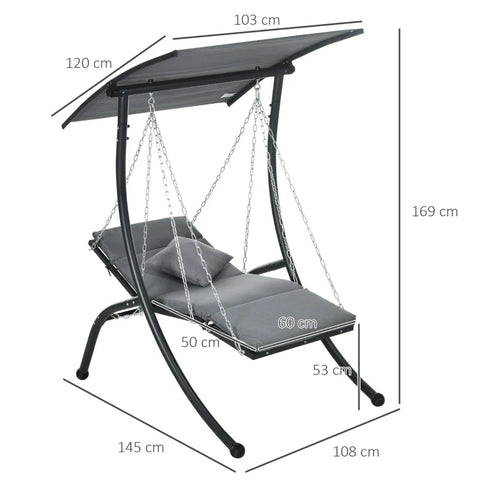 Rootz Hanging Lounger - Tilting Roof - Including Seat Cushion - Pillow - Steel Frame - Dark Gray - 108 x 145 x 169 cm
