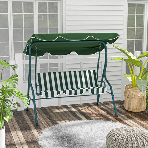 Rootz Hollywood Swing - Garden Lounger - Rocking Bench - Weather Resistant - 3 Seater - Sun Canopy - Metal-polyester-foam - Green-White - 170L x 110W x 153H cm