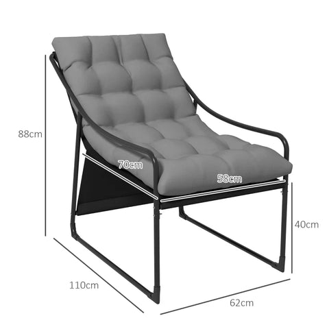 Rootz Armchair - Garden Chair - Thick Seat - Garden Sofa - PP Cotton - Steel-polyester - Gray - 62L x 110W x 88H cm
