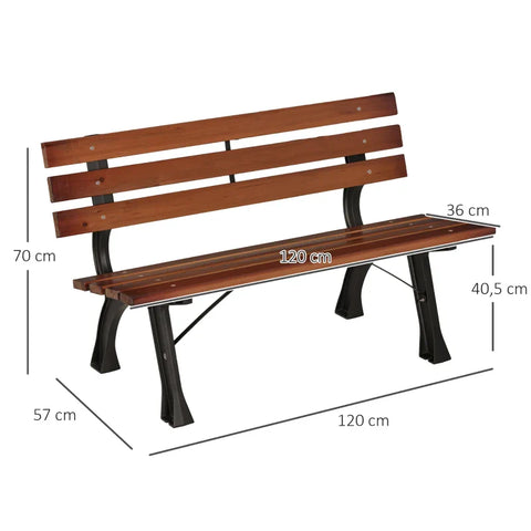 Rootz Garden Bench For 2 People - For Garden And Terrace - Fir Wood - Cast Aluminum + Natural Wood - Brown - 120 x 57 x 70 cm