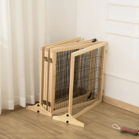 Rootz Pet Gate for Dogs - Pine Wood - Freestanding Dog Safety Barrier  - Two Support Feet - Foldable - Natural - 432 x 36 x 70 cm