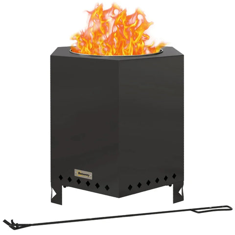 Rootz  Fire Bowls - Including Poker - Fire Barrel - Robust Construction - Stainless Steel - Black - 45L x 38.8W x 46.5H cm