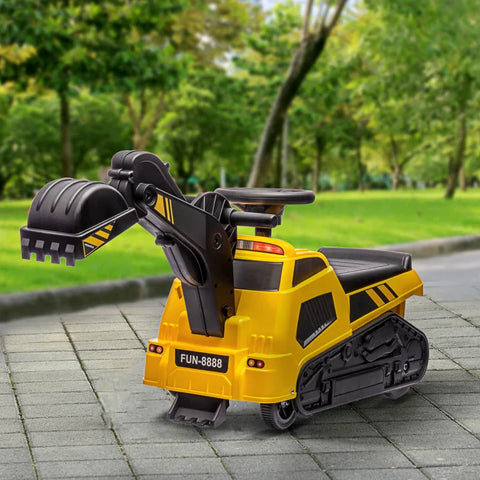 Rootz 3 In 1 Ride-on Excavator - Bulldozer - Road Roller - With Music - Anti-roll Device - Anti-tip Protection - For Ages 18-48 Months - Black + Yellow - 100L x 43W x 48.5H cm