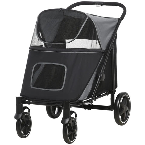 Rootz Foldable Dog Stroller - Pet Stroller - Dog Buggy - 1 Storage Basket - Universal Wheels - Shock Absorber - Gray - 112cm x 65cm x 100cm