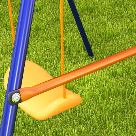 Rootz Children's Swing Set - Football Goal - Basketball Hoop - for 3 to 8 Years - Steel Frame - Dark Blue + Orange - 195W x 154D x 220H cm