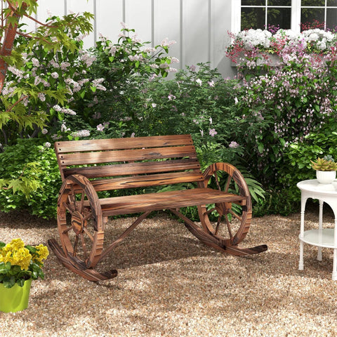 Rootz Garden Swing Bench - 2 Person Swing - Wheel Armrests - Balcony Garden Patio - Carbonized - Fir Wood - Charred - 105L x 88W x 74H cm