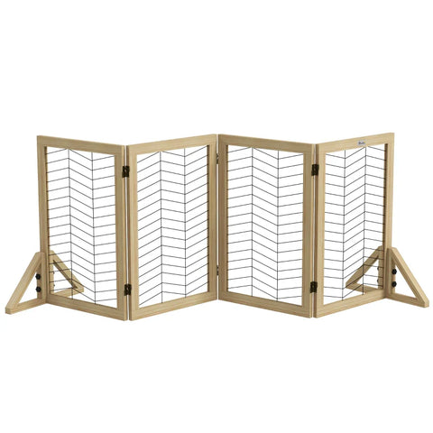 Rootz Dog Gate - Stair Gate Barrier - Foldable - Pine Wood - Non-slip Pad - Natural - 187 cm x 44 cm x 70 cm