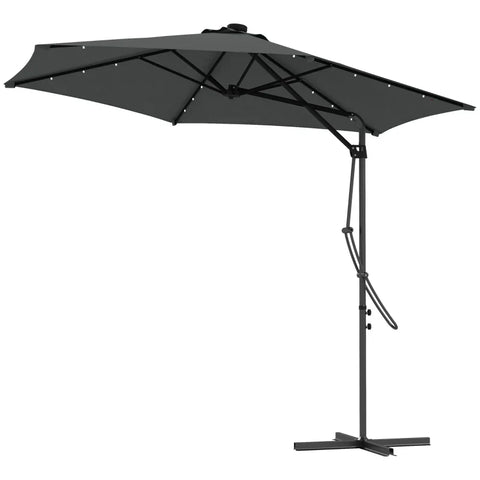 Rootz Parasols - Garden Umbrella - LEDs - Solar Module - Cantilever Umbrella - Weatherproof - Protective Cover - Sun Protection - Steel-polyester - Dark Gray - Ø290 x 260 cm