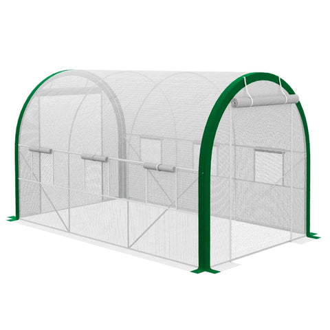 Rootz Greenhouse - Tunnel Greenhouse - Zipper Doors - Mesh Window - Metal Frame - White - 3.5 x 2 x 2m