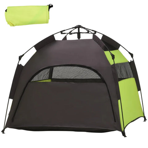 Rootz Pet Tent - Dog Tent - Outdoor Animal Tent - Ground Skewers + Transport Bag - Green + Black - 110cm x 110cm x 85cm