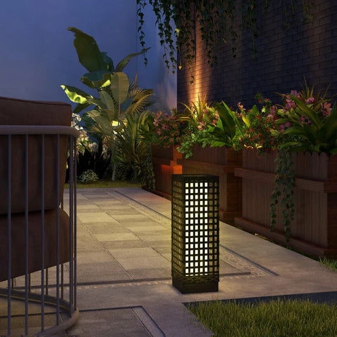 Rootz Garden Light - Outdoor Light With Solar Module - Automatic Switch-on - 8 H Operating Time - Rattan Look - Steel - Black - 15.5 x 15.5 x 46 cm