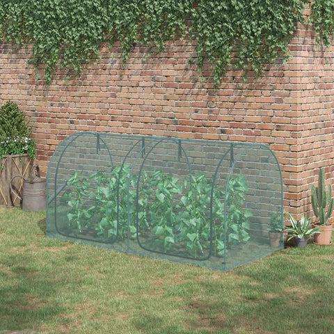 Rootz Plant Protection Net - 2 Roll-up Doors - Steel Frame - Including Carry Bag - Dark Green - 2.49 x 1.2 x 1.2m