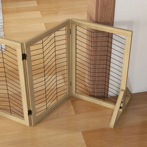Rootz Dog Gate - Stair Gate Barrier - Foldable - Space-saving - Pine Wood - Natural - 375 cm x 44 cm x 70 cm