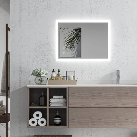 Rootz LED Bathroom Mirror - Backlight - Touch Function - Memory Function - No Fog - Glass - White + Silver - 70 x 50 cm
