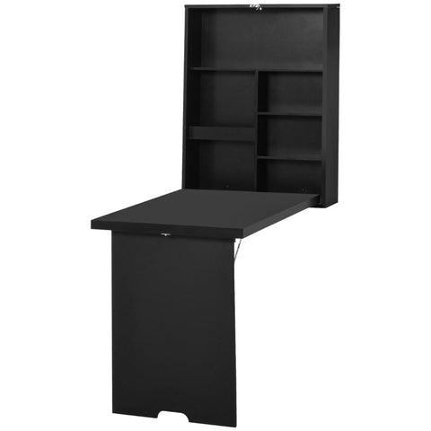 Rootz Wall Folding Table - Wall Desk - Wall Table - Including Writing Board - Space-saving  - MDF - Black - 60 cm x 94.5 cm x 147 cm