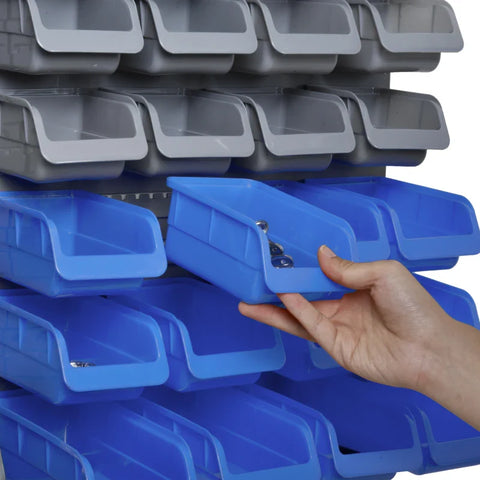 Rootz Tool Rack Organizer - Wall Mounted - Storage Bins - Panel Set with Shelf - Stacking Containers - Hook Screws - Blue - 54 x 22 x 95 cm