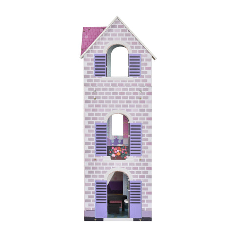 Rootz Children's Wooden Dollhouse - Pink - Pine, Engineered Wood - 33.85 cm x 11.81 cm x 34.25 cm