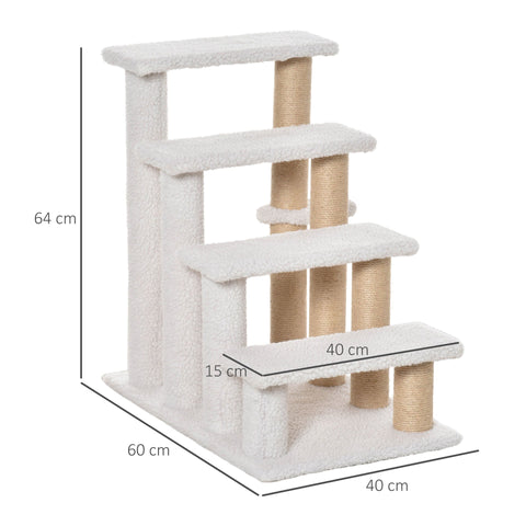 Rootz Pet Staircase - White - Chipboard, Jute, Plush - 23.62 cm x 15.74 cm x 25.19 cm