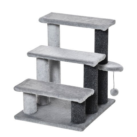 Rootz Pet Stairs - Gray - Chipboard, Plush - 17.71 cm x 15.74 cm x 18.89 cm