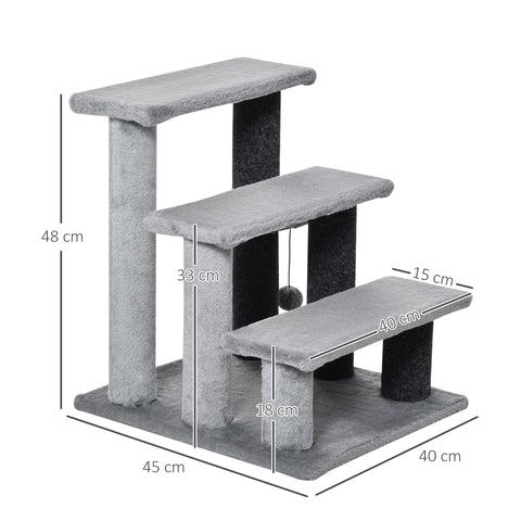 Rootz Pet Stairs - Gray - Chipboard, Plush - 17.71 cm x 15.74 cm x 18.89 cm