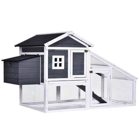 Rootz Chicken Coop With Rod And Nest Box - Grey, White - Spruce Wood, Metal - 69.05 cm x 37.6 cm x 39.37 cm