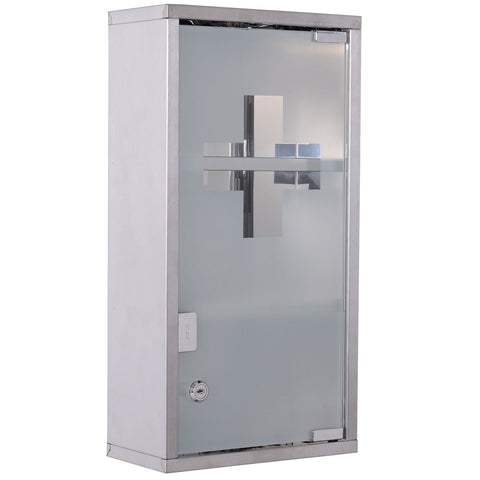 Rootz Lockable Medicine Cabinet - Silver - Steel, Glass - 4.72 cm x 9.84 cm x 18.89 cm