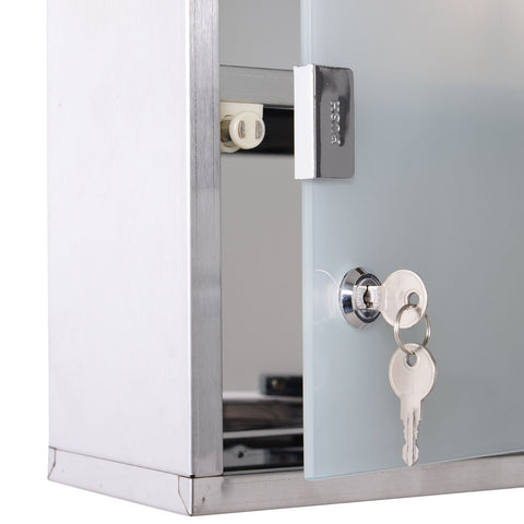 Rootz Lockable Medicine Cabinet - Silver - Steel, Glass - 4.72 cm x 9.84 cm x 18.89 cm