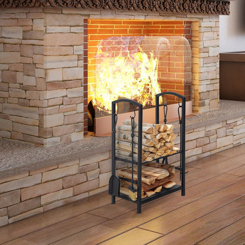 Rootz Firewood Stand - Black - Steel - 15.75 cm x 11.81 cm x 29.33 cm