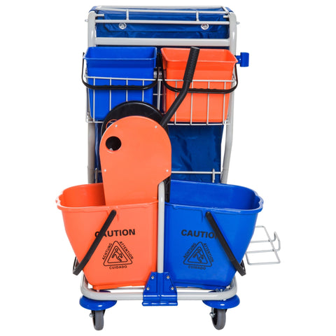 Rootz Cleaning Trolley - Blue, Orange - Iron, Pp, - 39.37 cm x 27.56 cm x 40.55 cm