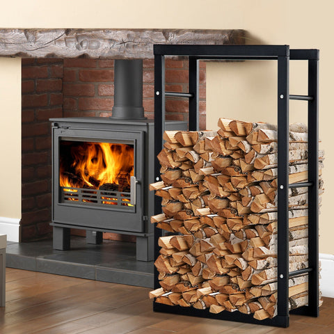 Rootz Firewood Shelf - Black - Steel - 23.62 cm x 9.84 cm x 220.46 cm