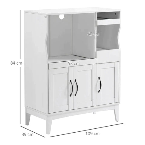 Rootz - Cabinet - Kitchen Cabinet - Shelf Cabinet - Sideboard - With Fold-out Shelf - Chipboard - White - 84 cm x 39 cm x 109 cm