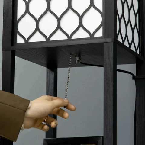 Rootz Floor Lamp - Bedside Lamp - Modern Design - 2 Shelves - Pull Chain Switch - Black/White - 26 cm x 26 cm x 156 cm