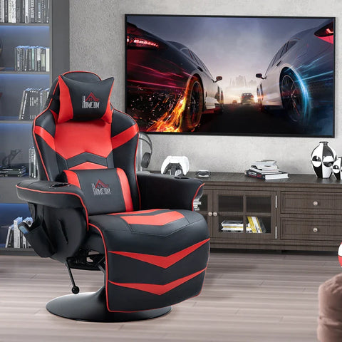 Rootz Gaming Chair - Massage Function - Including Footrest - Tv Chair - Reclining Function - Faux Leather - Red + Black - 79.5W x 82.5D x 111.5H cm