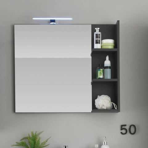 Rootz Bathroom Mirror with Storage Compartments - Mirror Cabinet - Gray - 79 x 67 x 14 cm