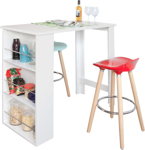 Rootz- Kitchen Dining Table-Bar Table Coffee Table with 3-Tier Storage Rack, White