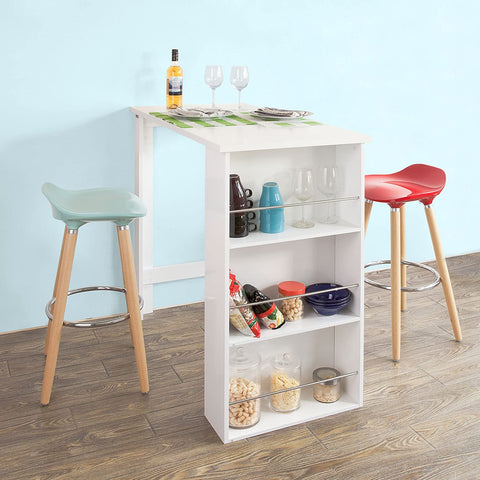 Rootz- Kitchen Dining Table-Bar Table Coffee Table with 3-Tier Storage Rack, White