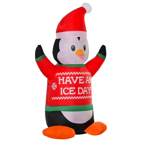 Rootz Inflatable Penguin - Christmas Penguin - Christmas Decoration with Lights - Weatherproof - Polyester - White + Black + Red + Green - 112 x 93 x 188 cm