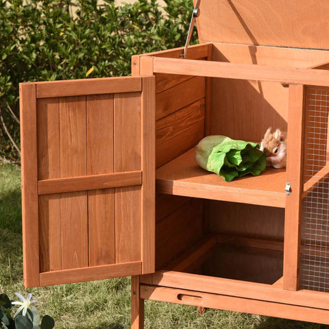 Rootz Wooden Rabbit Hutch - Small Animal Hutch - Animal Cage With Asphalt Roof - Pet Bunny House With Slide-out Tray - Fir Wood - Natural - 102 x 56 x 85 cm