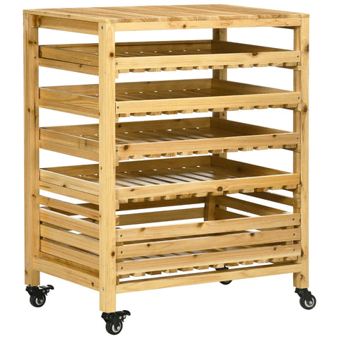 Rootz Vegetable Rack with 5 Shelves - Fruit Crate - Vegetable Crate - Weather Resistant - 4 Wheels - Natural - 73 cm x 45 cm x 91 cm