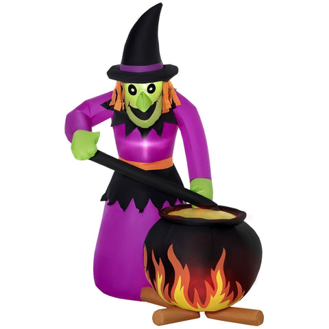 Rootz Halloween Decoration - Garden Decoration Witch With Cauldron And Flame Effect - Including Fan - Weatherproof - 115 x 108 x 182 cm