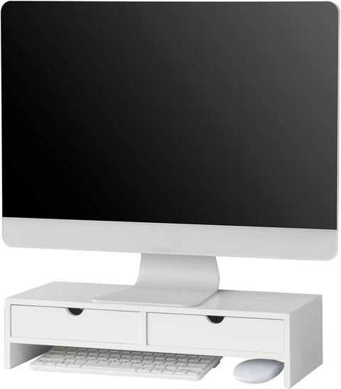 Rootz Monitor Stand Computer Screen- Monitor Stand Monitor- Riser Desk Organizer with 2 Drawers
