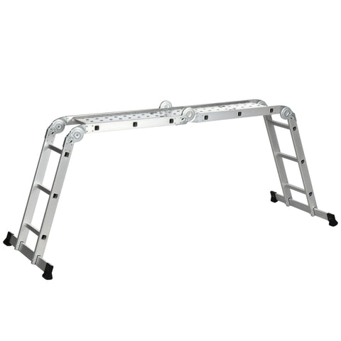 Rootz 5-in-1 Telescoping Ladder with 2 Safety Platforms - Alloy Aluminium Multi Purpose 4-Fold Collapsible Ladder with 12 Steps - 150 kg Weight Capacity - Silver - 339 x 76 x 10cm