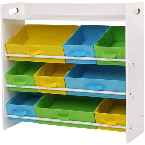 Rootz´s Toy organizer with 9 removable bins made of non-woven fabric - Storage space - Bookshelf - Storage cabinet - Toy organizer - Toy cabinet - Wooden frame - MDF - White