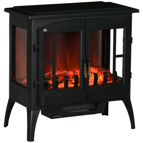 Rootz Electric Fireplace - Realistic Flames - 2 Heating Levels - Overheating Protection - Steel - Black - 60 x 37 x 60.5 cm