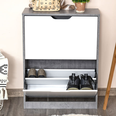 Rootz Shoe cabinet - Shoe rack - 2 Tiltable Drawers - Chipboard - Gray / White - 62.5 x 24 x 81 cm
