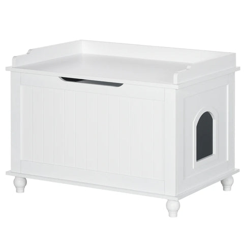 Rootz Litter Box - Cat Litter Box - Cupboard with Storage - Hinged Lid - White - 74 x 52 x 55cm
