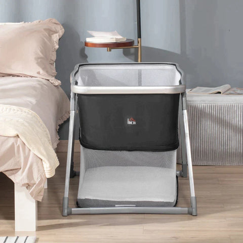Rootz Baby Cot - Travel Bed - Baby Cradle - Playpen - Foldable - With Mattress - Aluminum/Steel/Mesh/Plastic - Black+White - 99.5 x 60.4 x 65cm