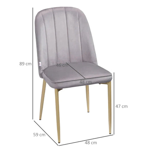 Rootz Set Of 2 Chairs - Dining Chairs - Accent Chairs - Casual Chairs - Dressing Table Chairs - Retro Design - Gray + Gold - 48 cm x 59 cm x 89 cm