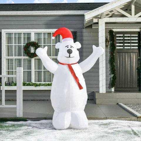 Rootz Christmas Polar Bear - Inflatable Christmas Polar Bear - Christmas Decoration with Lights - Weatherproof - Polyester Fabric - Red/White - 124 x 68 x 172 cm